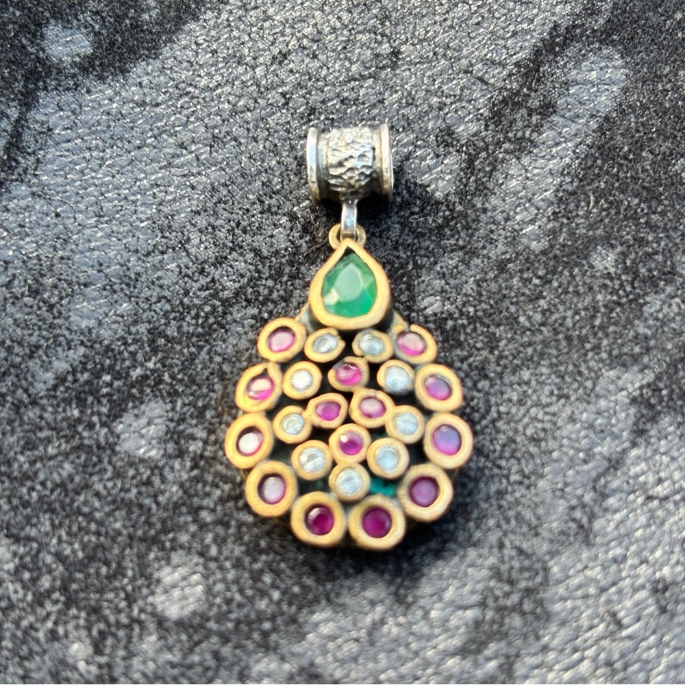 Authentic Turkish Ottoman Style Pendant- .925 Sterling Jade Rubies & Moissanite